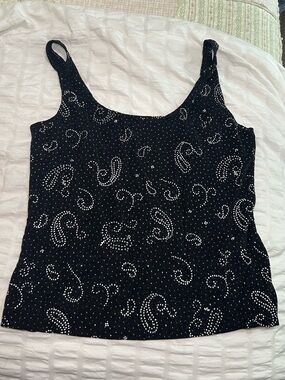 Alex Evenings Black Sequin Paisley Scoop Tank